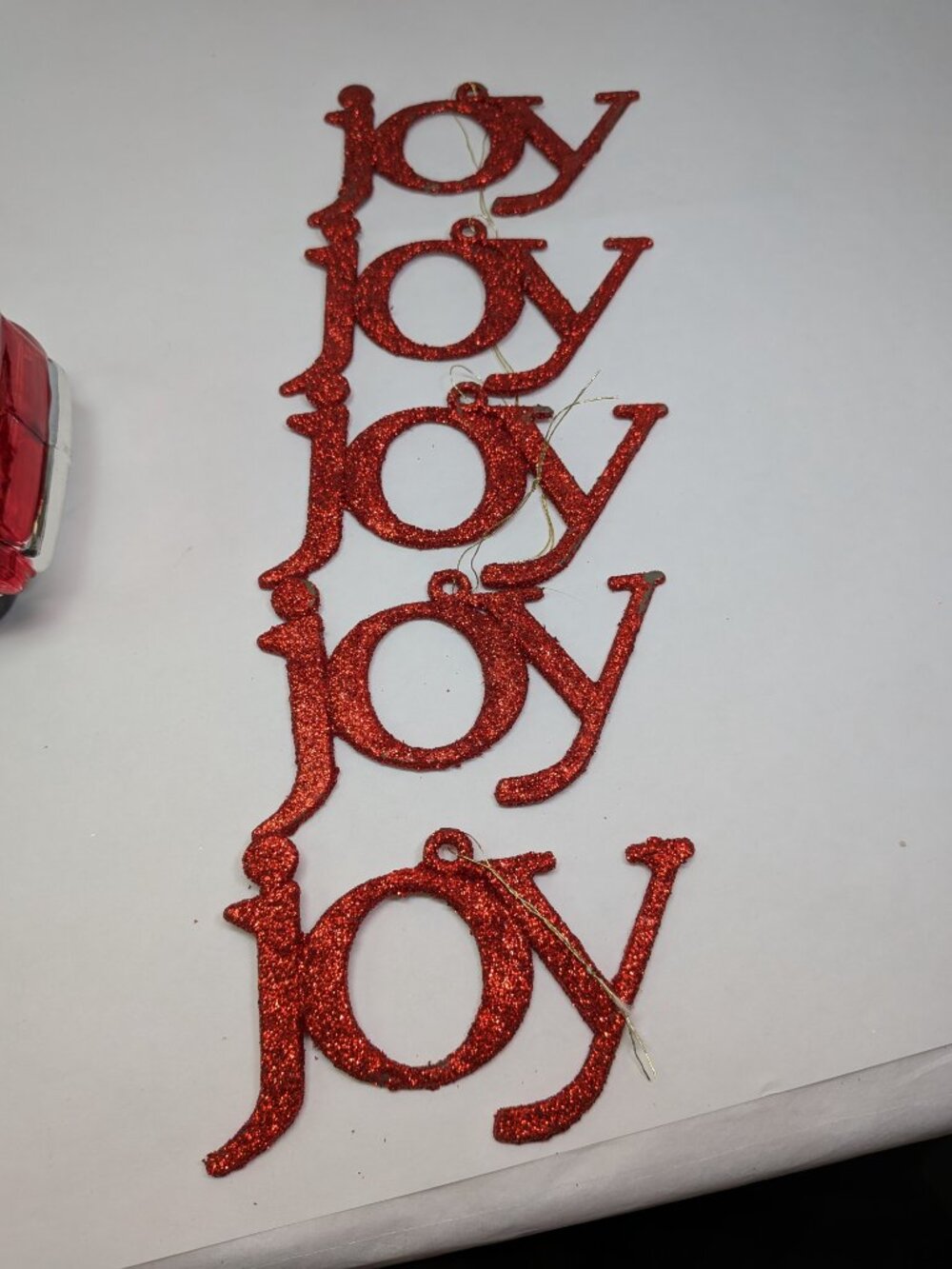 VTG Style Christmas Ornament Lot Red Truck Merry Christmas Joy Green Metallic - Picture 5 of 13